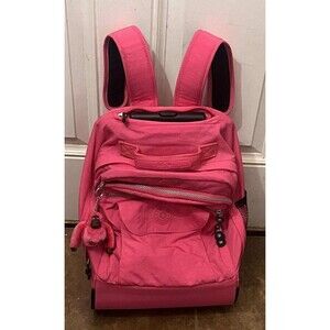 Kipling Azelea Pink Sanaa Large 17" Nylon Rolling Backpack Travel School